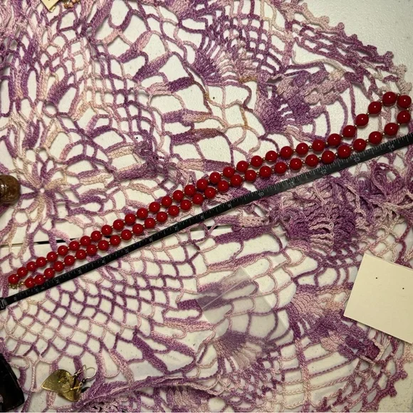 Monet Red Beaded Necklace and Earring Set - Picture 6 of 10